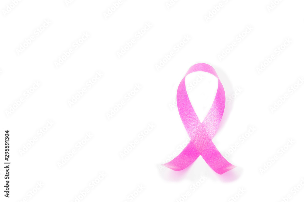 Pink ribbon white background with shadow. Symbol of national breast cancer awareness month in October. Pink ribbon white background with shadow. Symbol of national breast cancer awareness month in October.