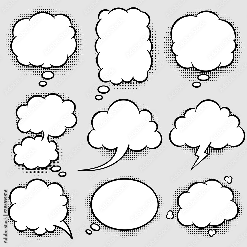 Fototapeta premium Set of Comic Speech and Thought Bubble with Halftone Shadow