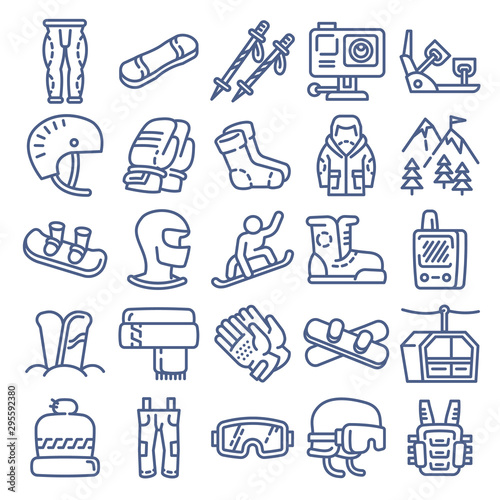 Snowboard equipment icon. Outline snowboard equipment vector icon for web design isolated on white background