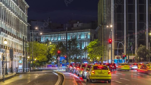 Hyperlapse video of city lights and cars at night in downtown Athens, Greece