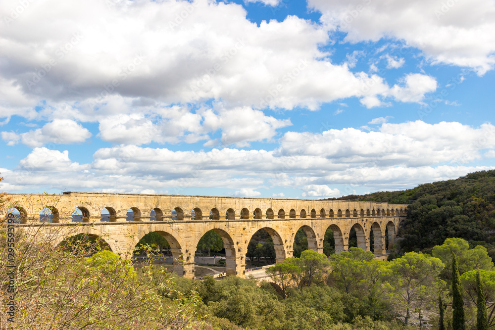 The Pont du Gard in France in an end of summer day