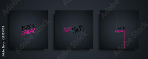 Black Friday Sale cards set with hand drawn lettering for business, black friday shopping, sale promotion, commerce and advertising. Vector illustration. photo