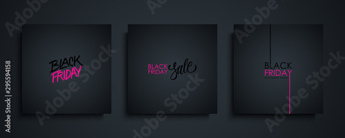 Black Friday Sale cards set with hand drawn lettering for business, black friday shopping, sale promotion, commerce and advertising. Vector illustration.