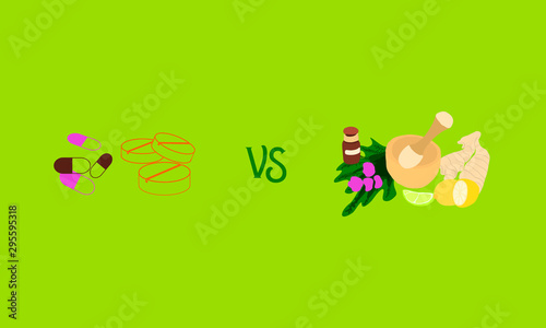 herb medicine chest concept. colorful vector art