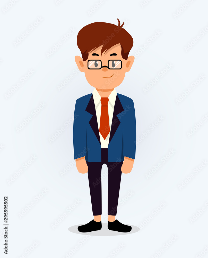 Business Man Male Isolated Flat Design. Businessman with glasses. Vector Business Man Male Isolated Flat Design. Businessman with glasses. Vector
