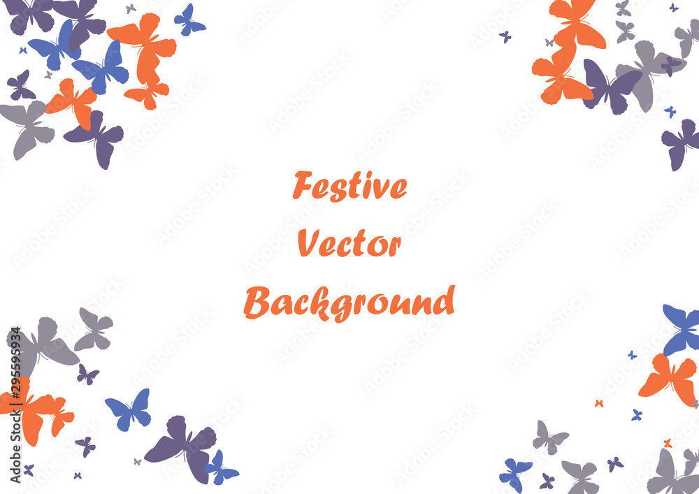 Festive butterfly confetti background. Frame vector pattern texture for holiday, postcard, poster, carnival, banner, birthday and children's parties. Butterfly cover mock-up. Wedding butterfly layout Festive butterfly confetti background. Frame vector pattern texture for holiday, postcard, poster, carnival, banner, birthday and children's parties. Butterfly cover mock-up. Wedding butterfly layout