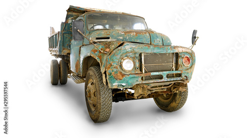 Old truck isolate. dirty truck on white background    