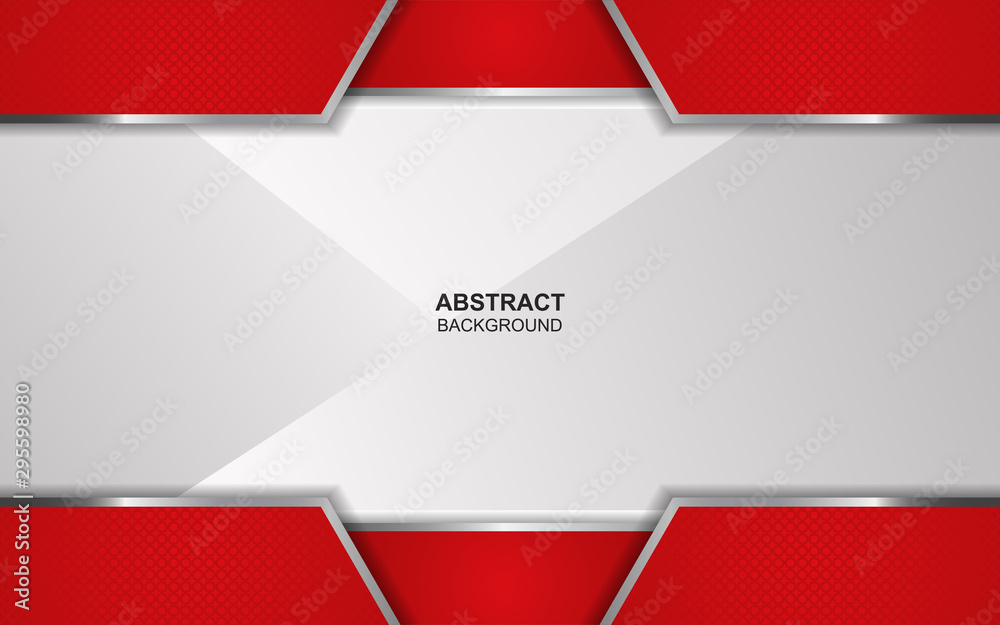 Abstract red and white overlapping layers background a combination with silver texture line decoration. Luxury and premium concept vector design template for use element modern cover, banner, card