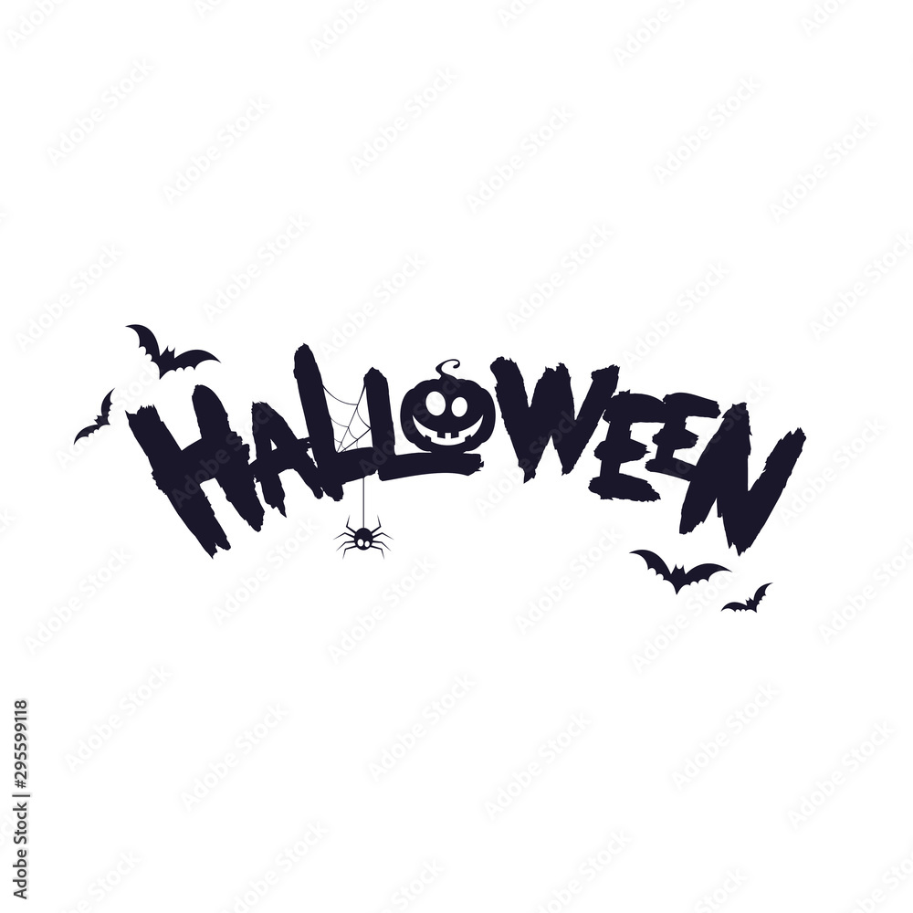 Halloween logo, illustration, banner. Pumpkin face with bats and spider Halloween logo, illustration, banner. Pumpkin face with bats and spider