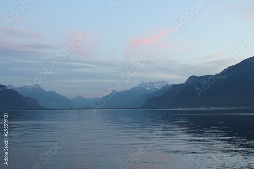 sunset over the geneva lake Switzerland