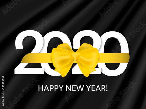 Golden bow knotted on a 2020 date. Vector illustration for poster