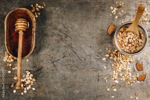 Healthy homemade granola and honey. Healthy eating concept