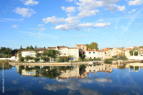 Lighthouse and old fishing port of Grau du roi in Camargue, a resort on the coast of Occitanie region in France