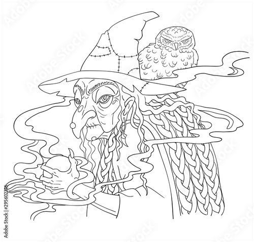 Old witch with an owl