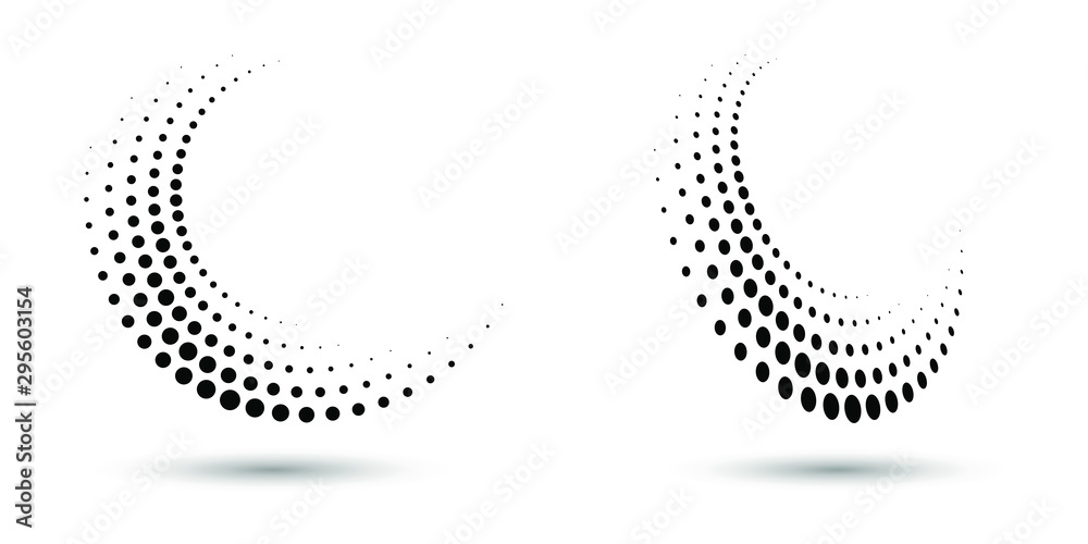 Halftone circle frame, abstract dots logo emblem design element for any project. Round border icon or backgroud. Vector EPS10 illustration. Abstract dotted halftone vector with differents perspective.