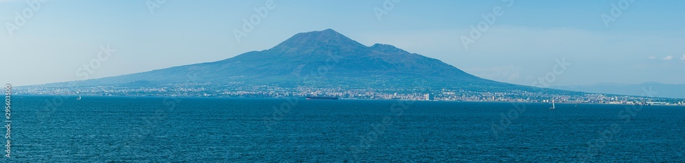 View of Vesuvio vulcano and Naples from the sea