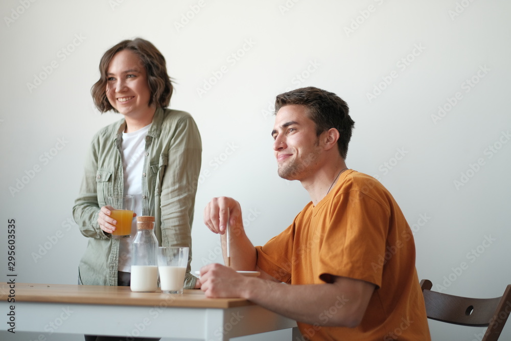couple having breakfast in the morning at home couple having breakfast in the morning at home