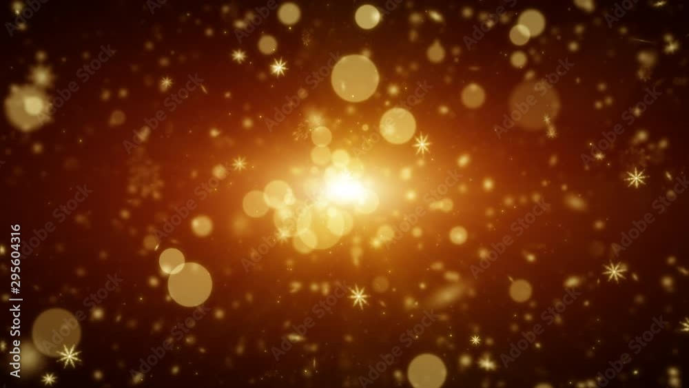Snowflakes with light in and particles. Abstract golden background Snowflakes with light in and particles. Abstract golden background