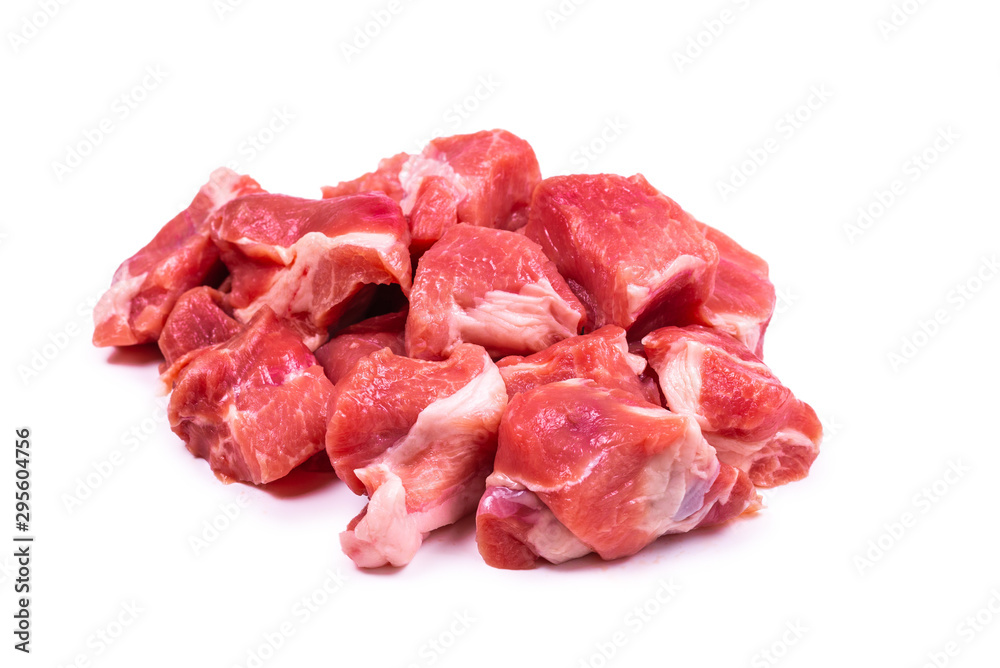 Fresh raw pork pieces isolated.