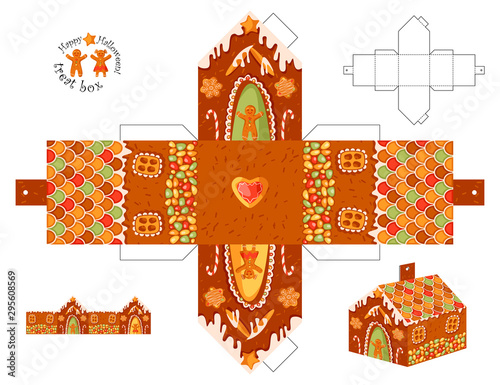 Cut out box template of Gingerbread house. Christmas tradition.