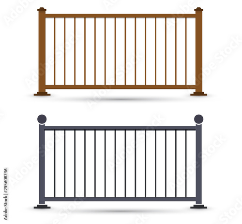 Vector railings illustration. Gates, fences, doors, decorative and safety staircase barrier guard for house interior balcony exterior. Simple flat designs.