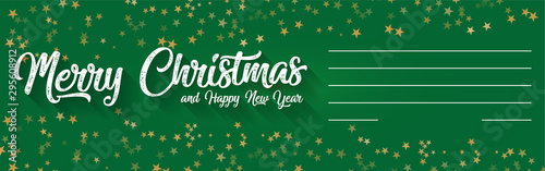 Merry Christmas - vector premium luxury design against green background with copy space . Card design for X-mas banner, greetings card, sent my e-mail wishes or printed out and written by hand.
