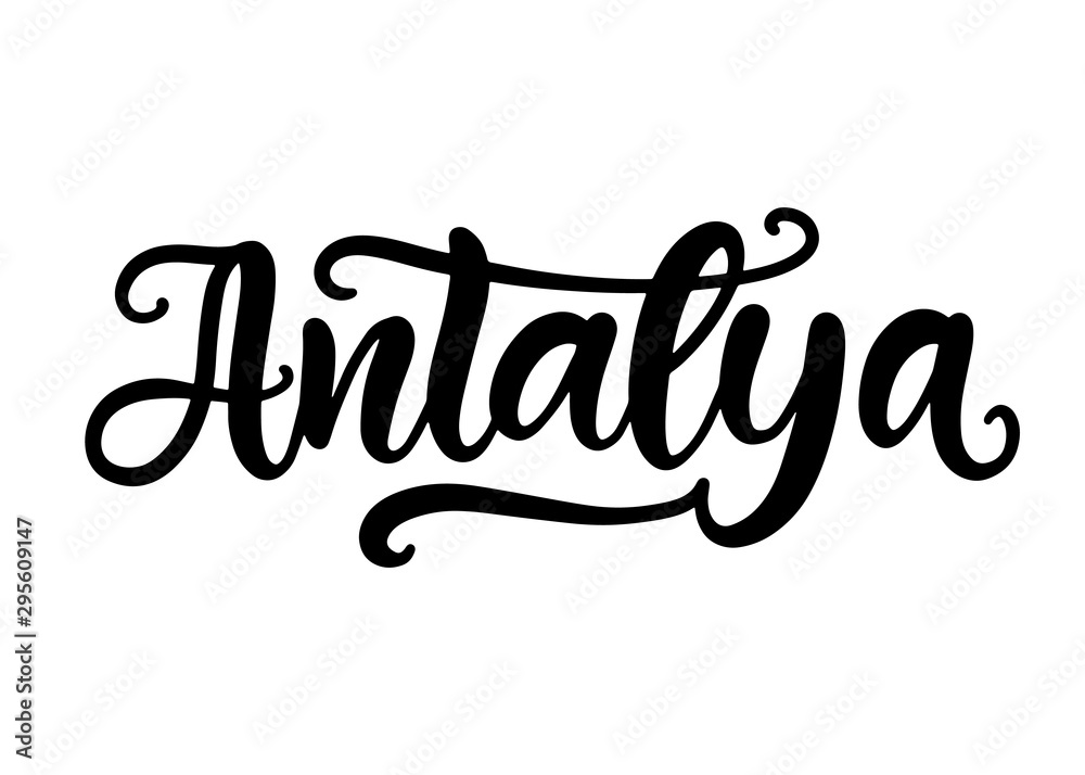 Antalya city hand written brush lettering, isolated on white background