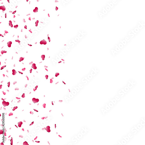 Fototapeta Naklejka Na Ścianę i Meble -  Heart falling confetti isolated white background. Pink fall hearts. Valentine day decoration. Love element design, hearts-shape confetti invitation wedding card, romantic holiday. Vector illustration