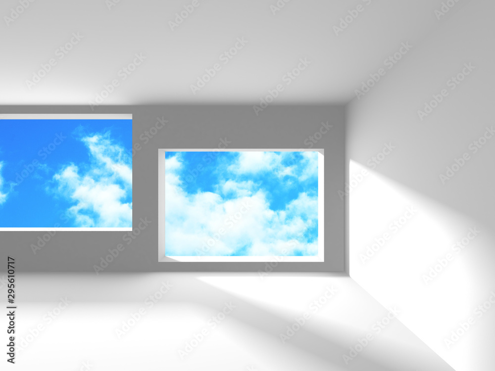 Naklejka premium Futuristic White Architecture Design on Cloudy Sky Background