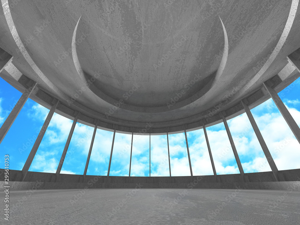 Obraz premium Concrete room wall construction on cloudy sky background