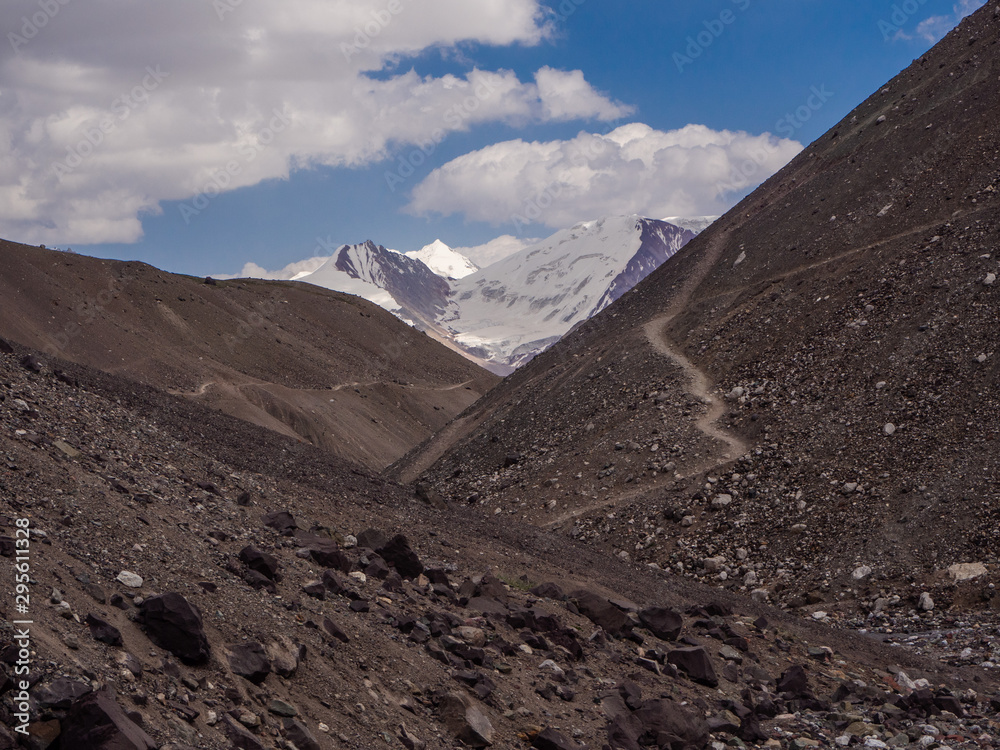 Landscape. Footpath in Pamir mountains in Kyrgyzstan