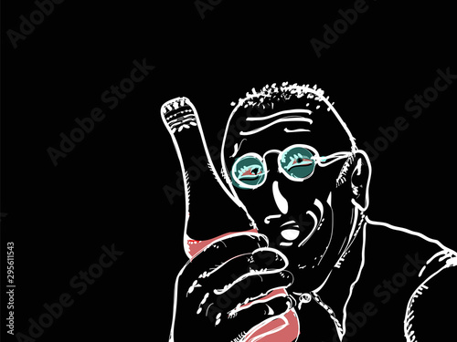 Illustration of a drunk ,am holding a bottle
