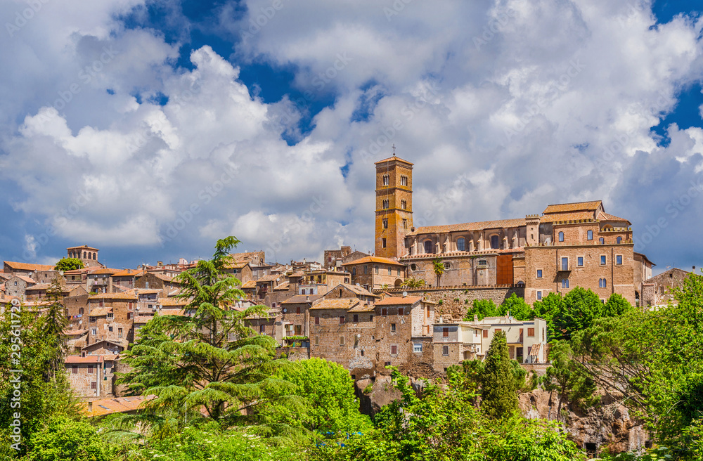 The old town of Sutri among clouds, a beautiful medieval city near Rome, along the famous pilgrim route knows as 'Via Francigena'