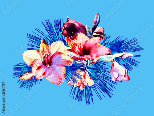 Amaryllis flower, seamless pattern. Watercolor illustration.