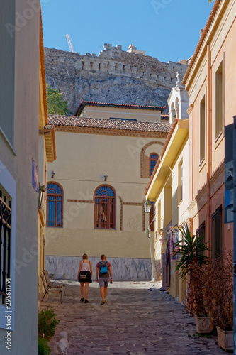 Fototapeta Naklejka Na Ścianę i Meble -  Athens Greece, walking in the streets of Plaka with a view to acropolis