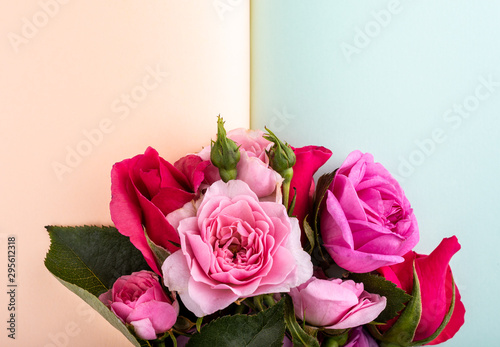 Roses on the pages of notebook with copyspace for text.