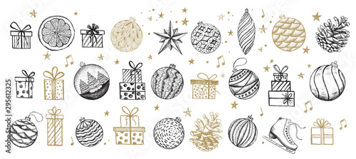 Christmas and New Year set. Hand drawn illustration.