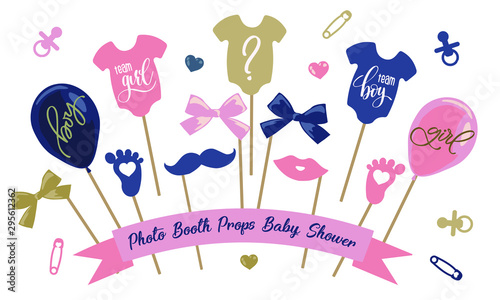 Photo booth props baby shower, Baby boy and girl design elements and decoration, newborn wand on sticks, parents Photobooth set of body, nipple,