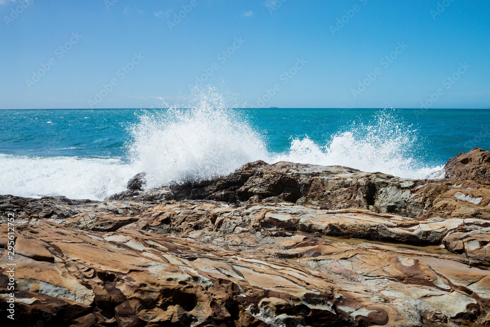 Storm on the sea. Rocky beach, Tyrrhenian sea