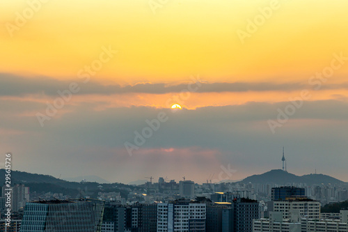 A landscape view of beautiful sunrise at Seoul city from Hanuel park , South Korea.