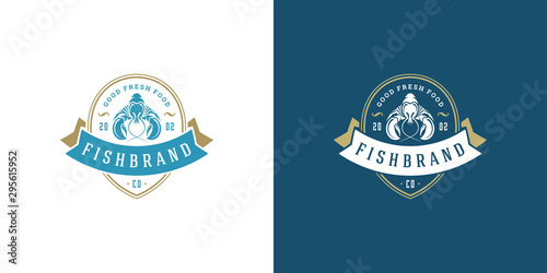 Seafood logo or sign vector illustration fish market and restaurant emblem template design lobster silhouette