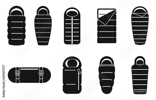 Adventure sleeping bag icons set. Simple set of adventure sleeping bag vector icons for web design on white background