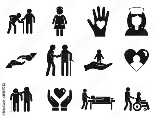 Caregiver icons set. Simple set of caregiver vector icons for web design on white background