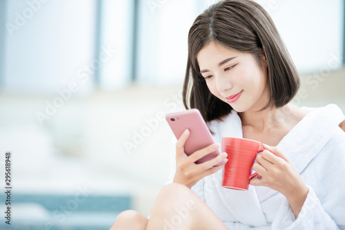 woman use smartphone happpily