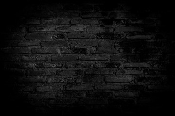 Black brick walls background and texture. The texture of the brick is black. Background of empty brick basement wall. black wall.