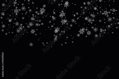 Realistic falling snowflakes. Isolated on black background. Vector illustration