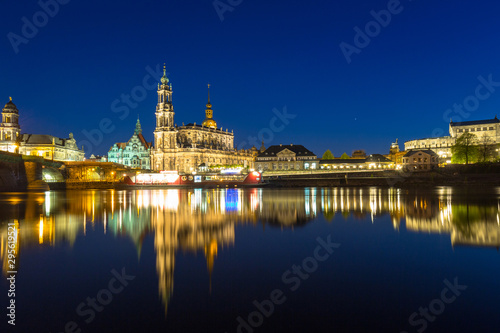 Cityscape of Dresden at Elbe River and Augustus Bridge at night  Saxony. Germany