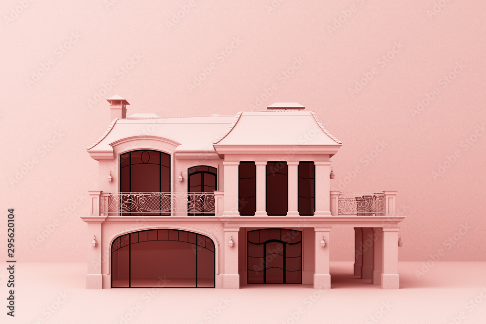 A pink house on pink background. 3d rendering