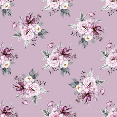 Keuken achterwand Vintage bloemen patronen Seamless background, vintage floral texture, pattern with bouquets watercolor pink flowers. Repeat fabric wallpaper. Perfectly for wrapped paper, backdrop.   © Larisa