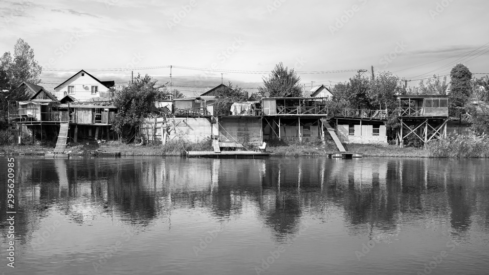 Slums on one of the rivers of the city of Astrakhan